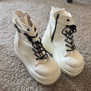 Demonia White Platform Boots with Black Laces